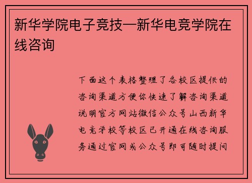 新华学院电子竞技—新华电竞学院在线咨询